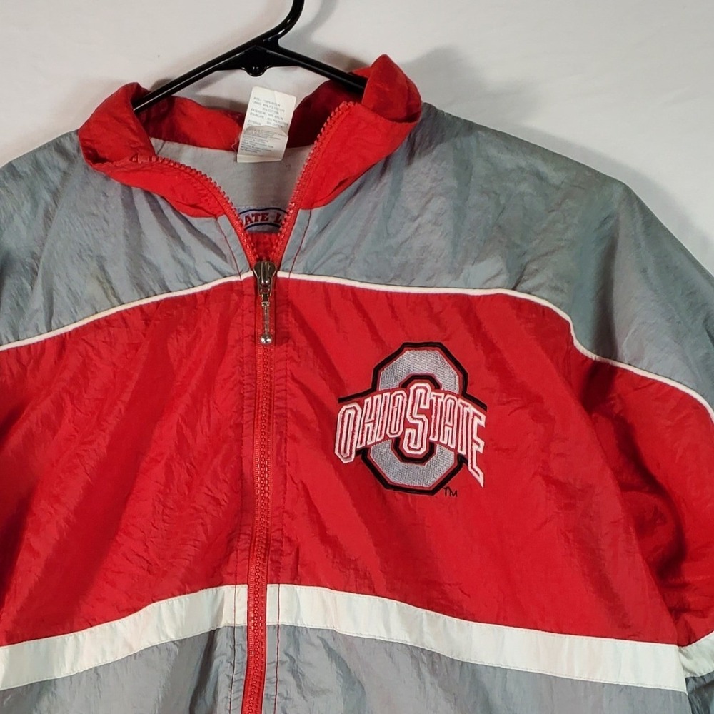 Vintage Ohio State Buckeyes Windbreaker Jacket Red Grey Full Zip Youth XL 18